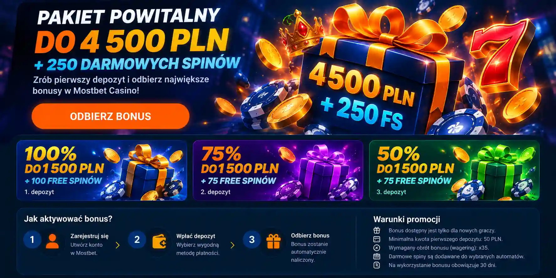 Pakiet powitalny Mostbet – bonus od depozytu i darmowe spiny dla nowych graczy